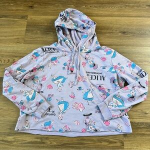 Disney Alice In Wonderland Cropped Rough Cut Hoodie Sweatshirt Purple XXL Whimsy